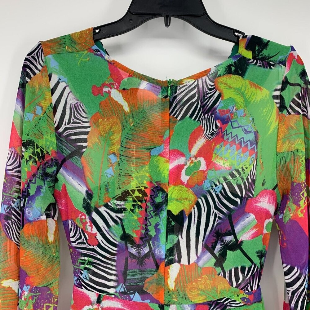 Shein Dress Maxi Hi Lo Cutout Green Tropical Print Long Sleeve NWT - Picture 14 of 16